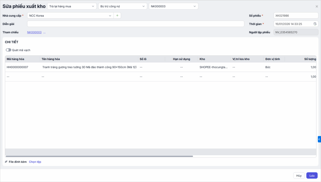 Sửa Xóa phiếu Xuất kho trên máy tính